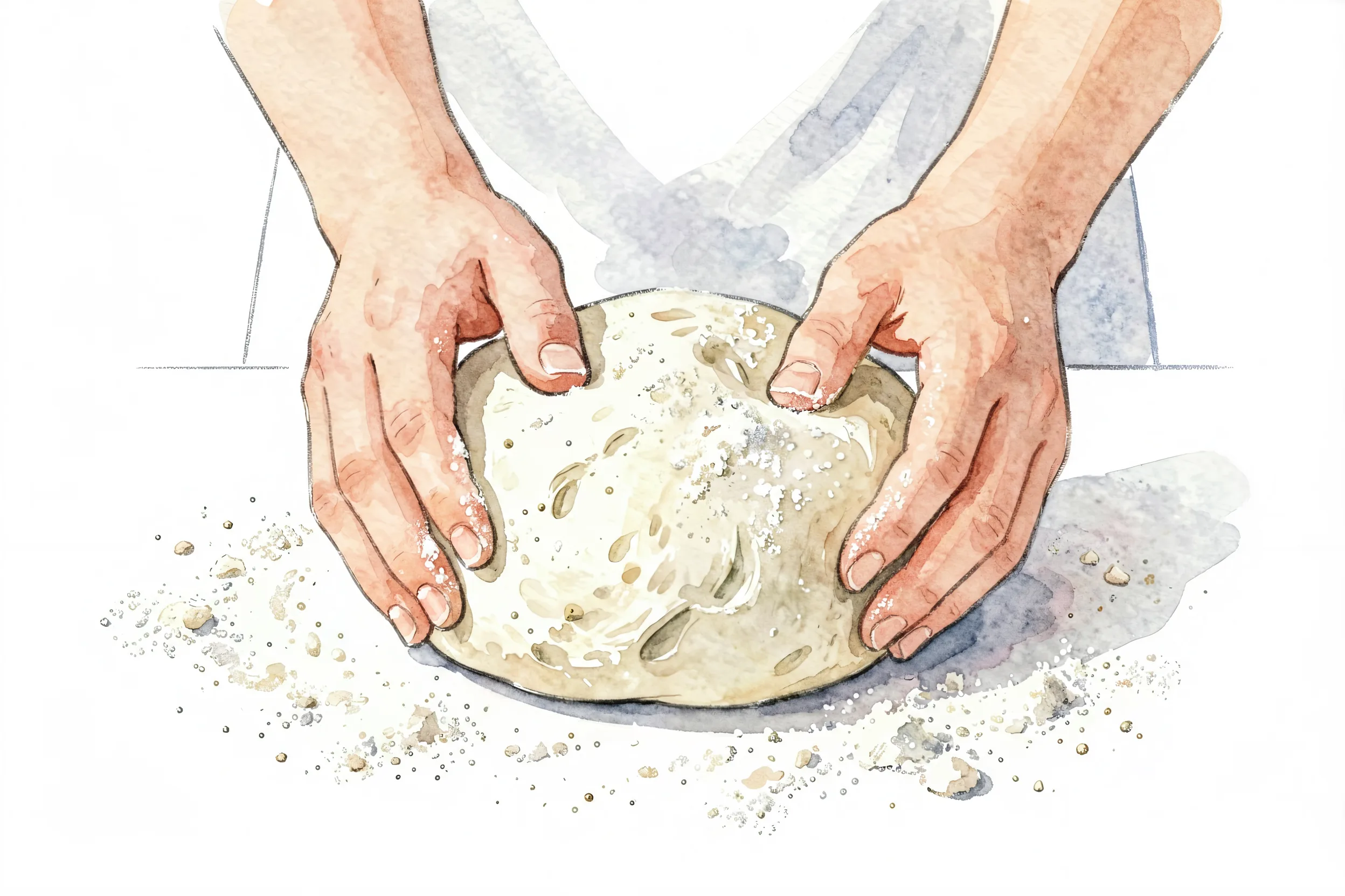 Hands shaping a round sourdough boule