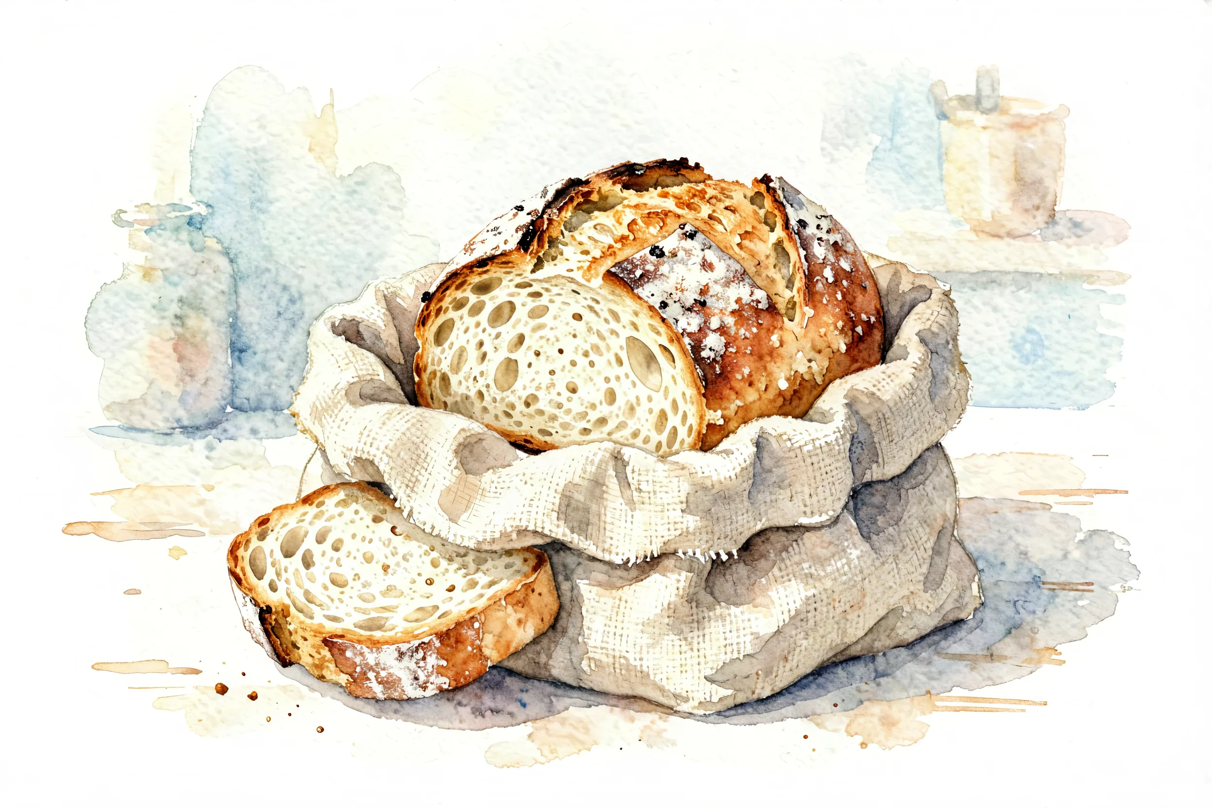 Sourdough loaf wrapped in a linen cloth for storage
