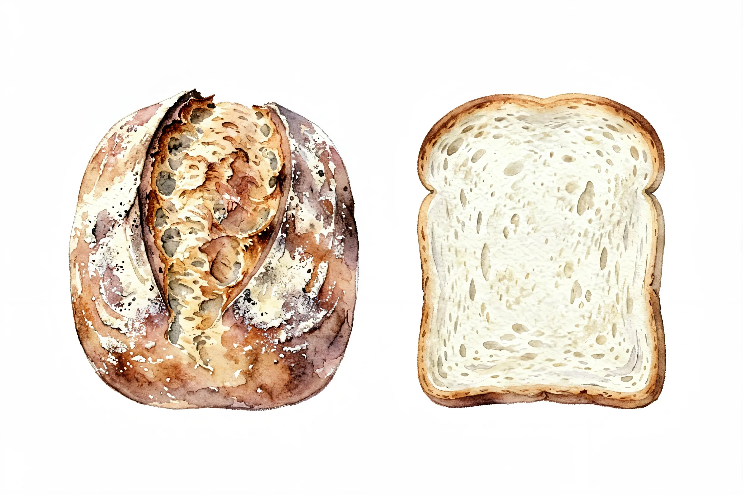 Sourdough bread and regular sandwich bread compared side by side