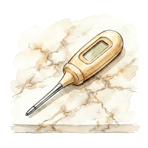 Hand-drawn watercolor illustration of a kitchen thermometer